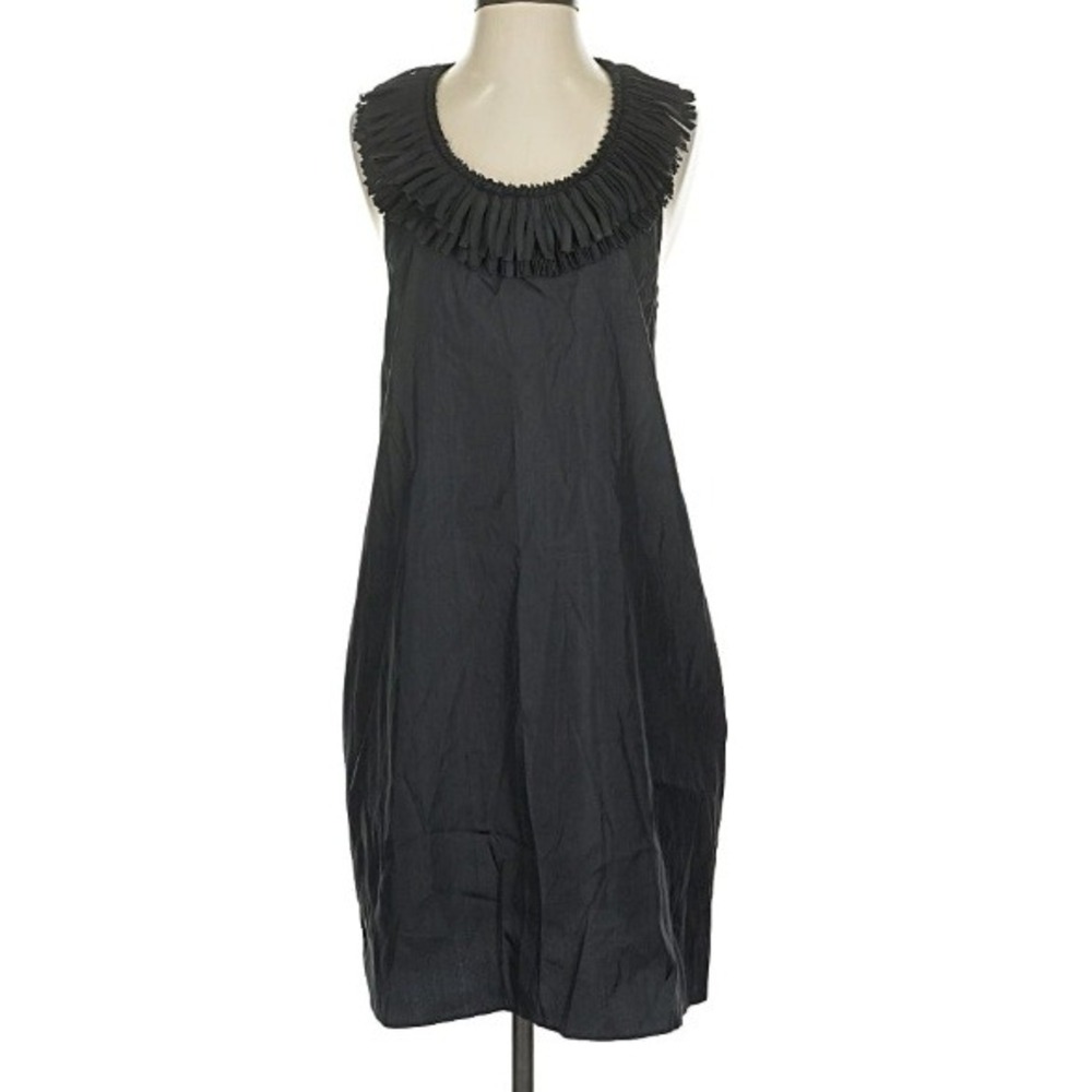 Calypso St. Barth Silk Pleated Ruffle Collar Racerback Shift Dress Black Small